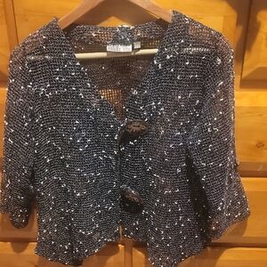 Black & White Bouclé Cropped Blazer